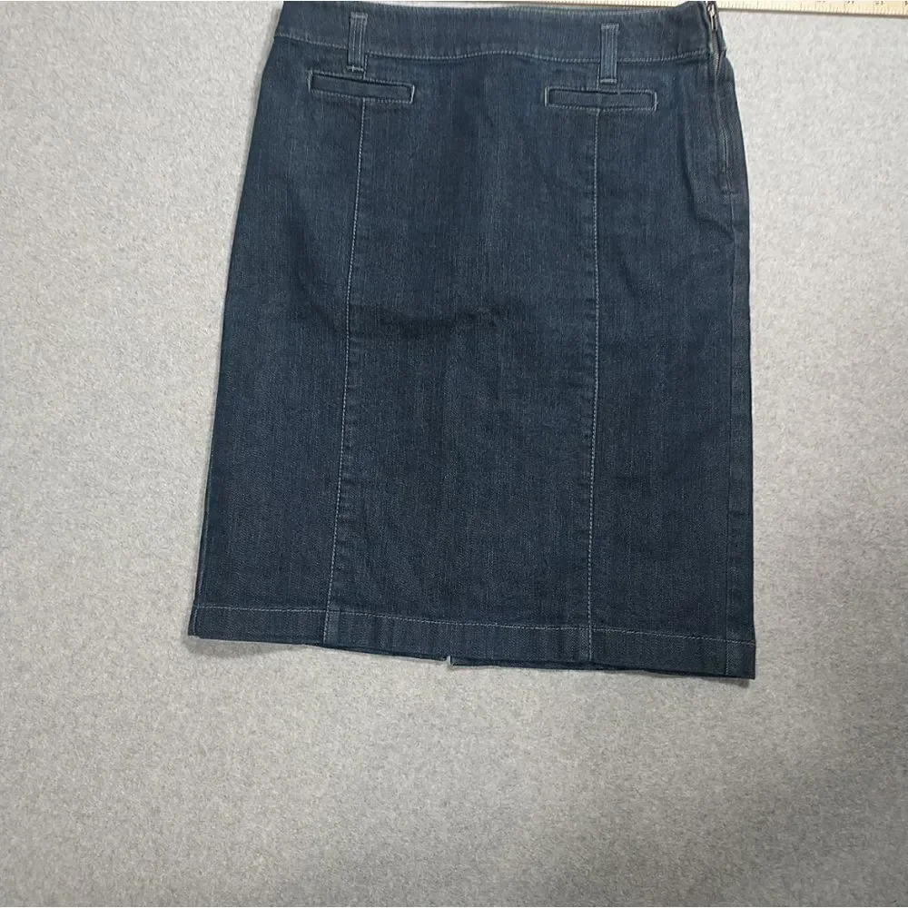 Ann Taylor Denim Pencil Skirt Size 4 Blue Jean Side Zip Pockets Career.